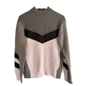 J Lindenberg Knit Wool Blend Ski Sweater Cream Gray Mock Neck Men's Small